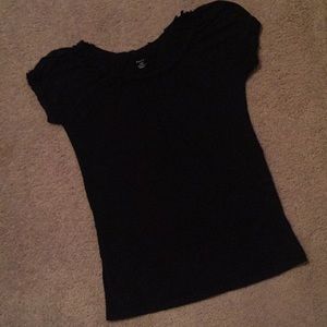Adorable black tee with ruffled cap sleeves!